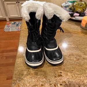 Sorel Black and White Fleece-Lined Boots